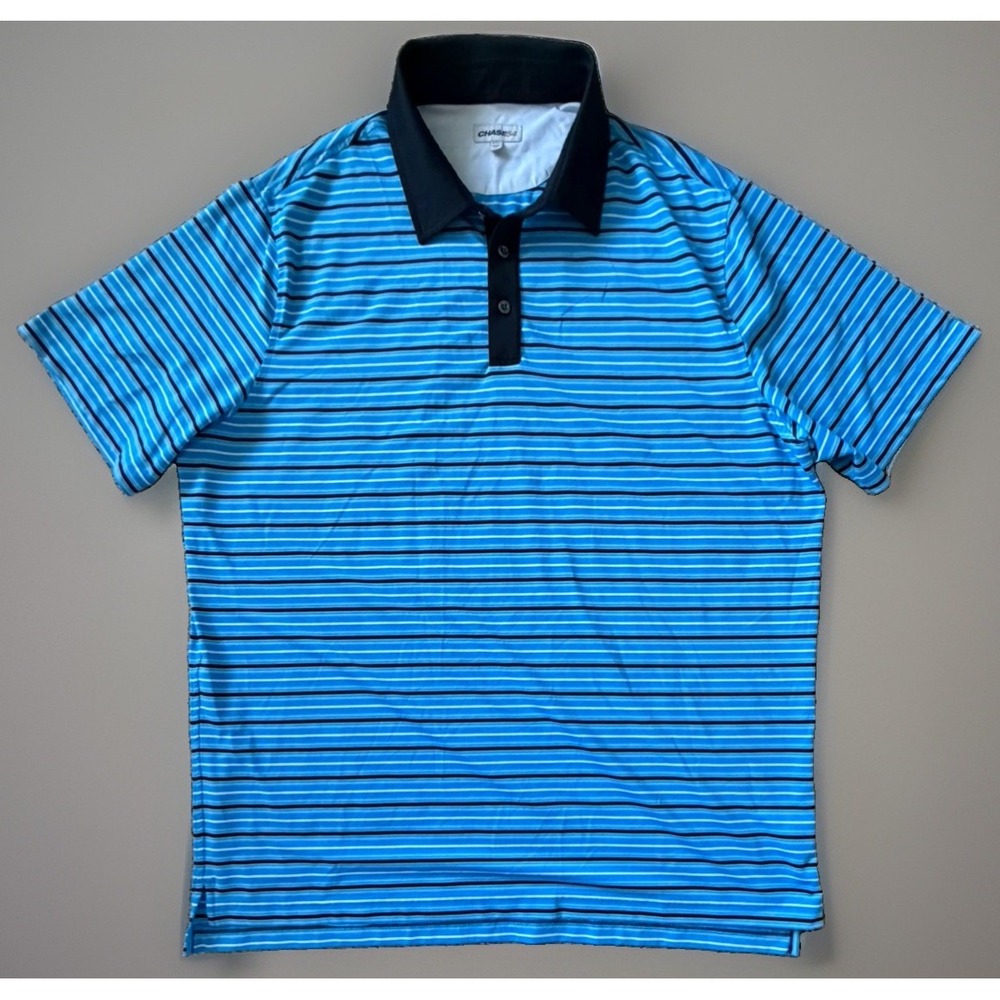 Chase 54 Golf Short Sleeve Polo Shirt Blue Striped Embroidered Logo 2XL XXL JBHS